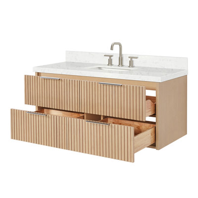 Meuble-lavabo mural simple 48 po avec comptoir à quartz blanc Carrara Mulloy de 1,5 po Mulloy