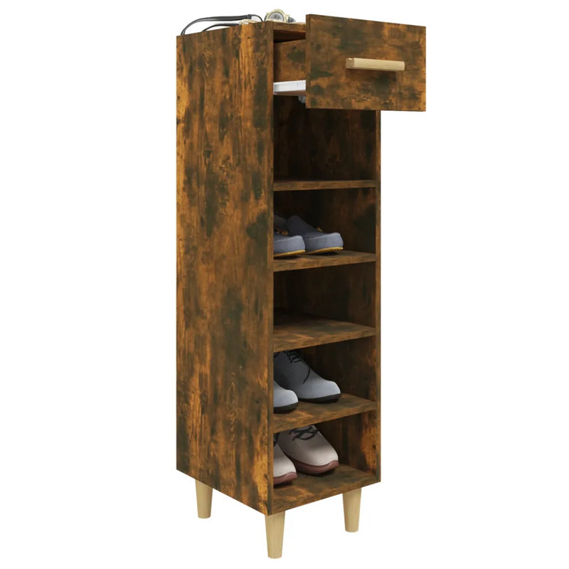 5 Pair Shoe Storage Cabinet, Smoked Oak