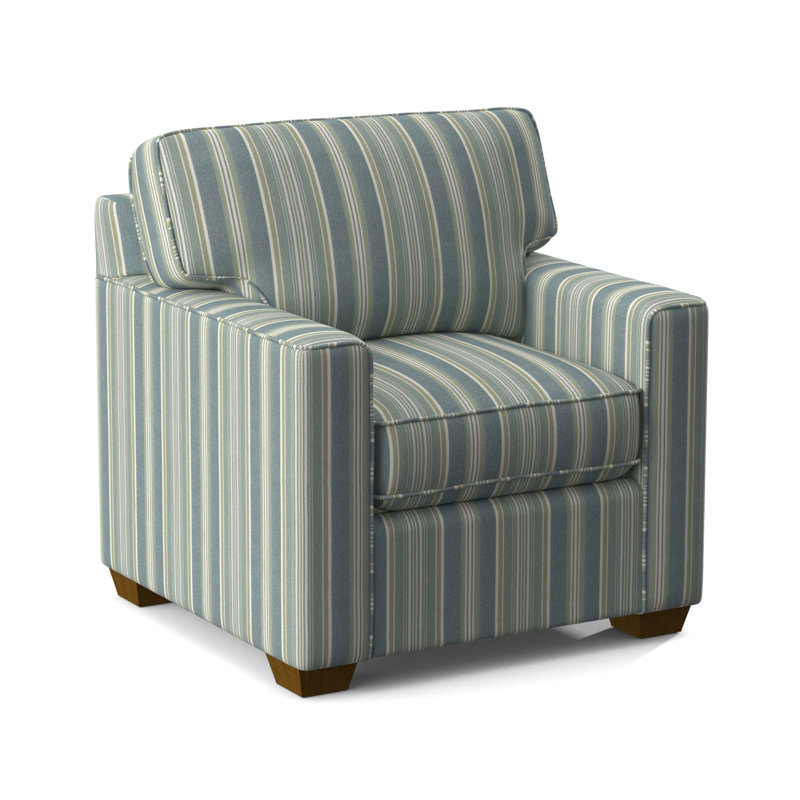 Frye Upholstered Accent Chair, Havana Finish, Green and Blue Stripe; 0252-54
