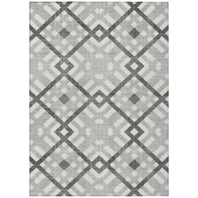 3' X 5' Gray Charcoal And Ivory Geometric Washable Indoor Outdoor Area Rug