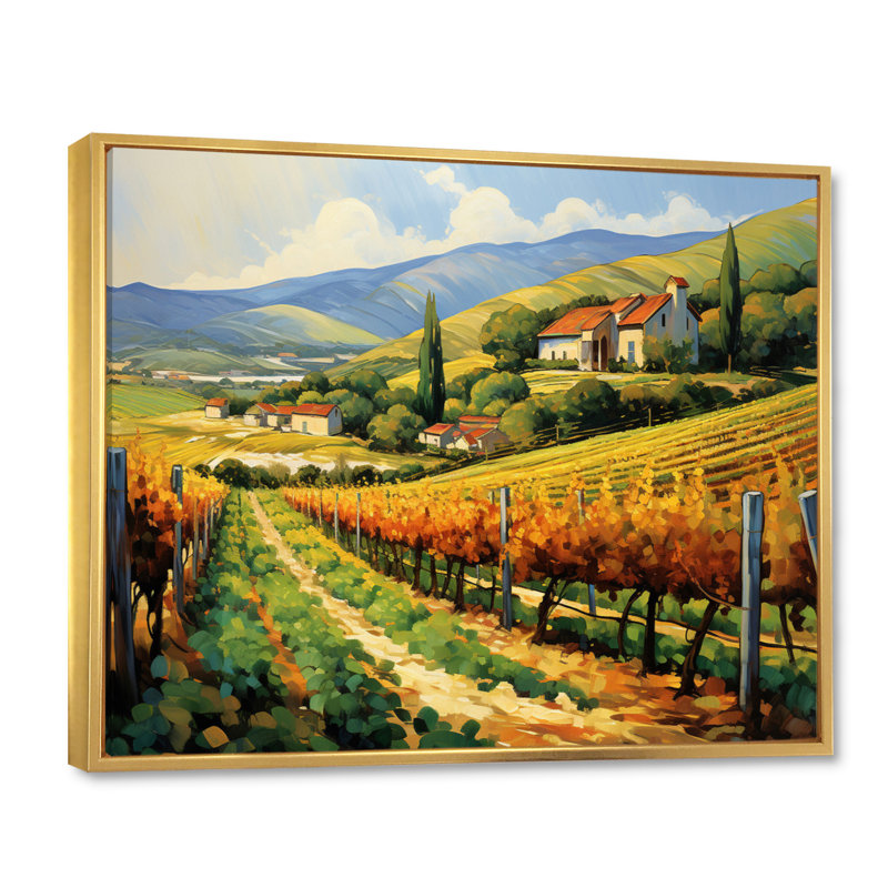 «Van Gogh», reproduction d'art sur toile - Vangogh Sunlit Vineyard II, H 30 po x l 40 po, Reproduction avec cadre flottant
