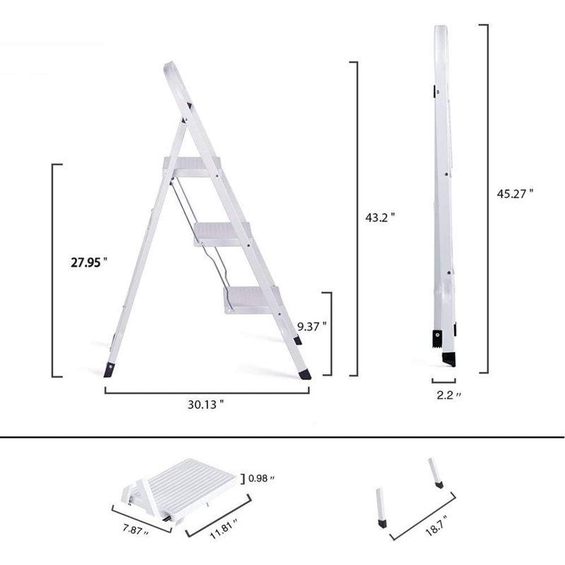 2 - Step Steel Lightweight Folding Small Step Ladder, 43.2', White
