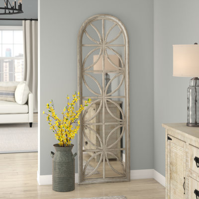 Arched Wood Framed Mirror with Petal Design