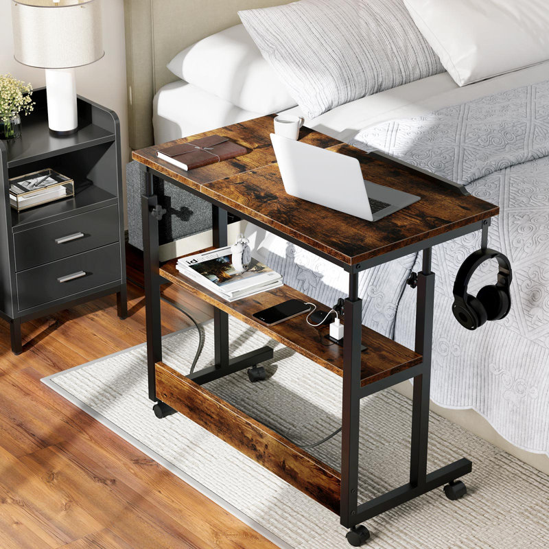 Brytanie Height Adjustable Standing Computer Desk with Power Outlets, Rustic Brown