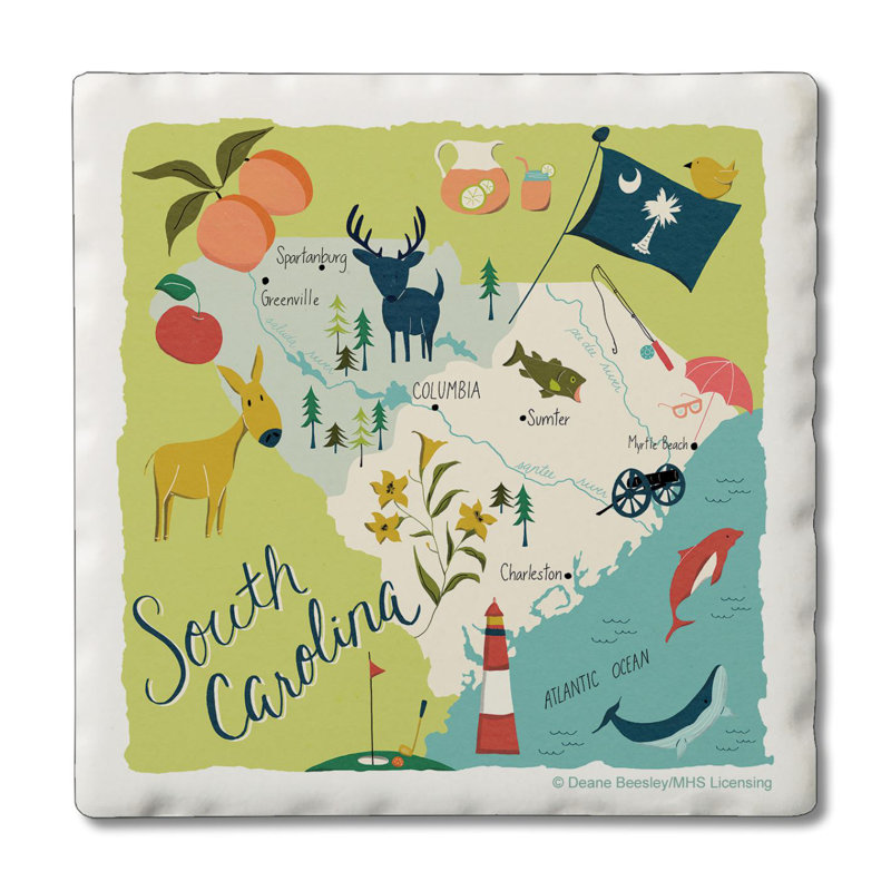 South Carolina Home 4 Piece Tumbled Tile Coasters