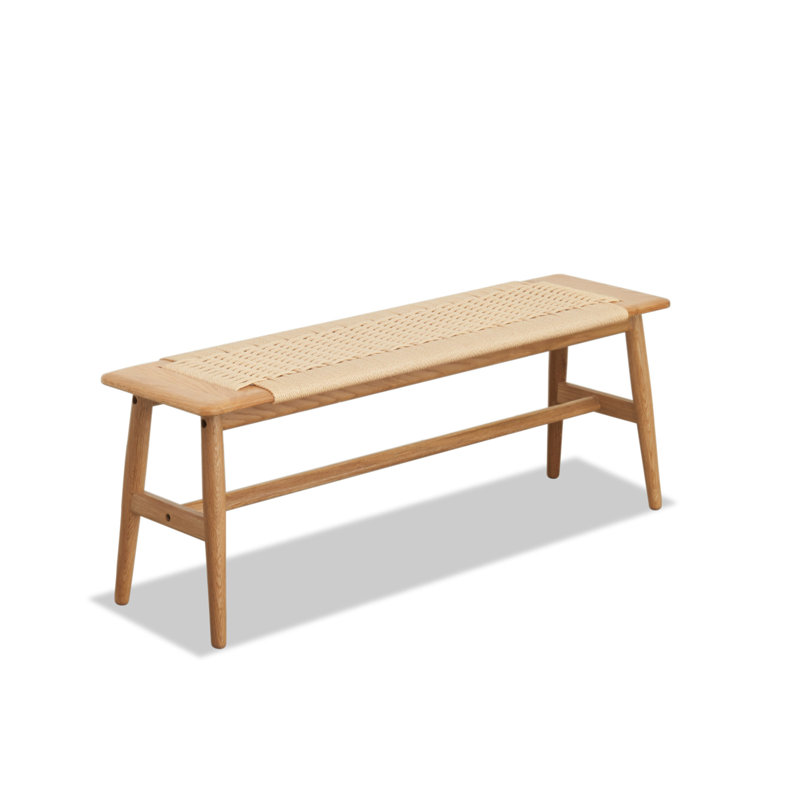 Woven Design Natural Oak Wood Dining Bench Bed Bench For Dining Room, Bedroom, Bathroom, 11.82" H x 31.5" W x 15.98" D