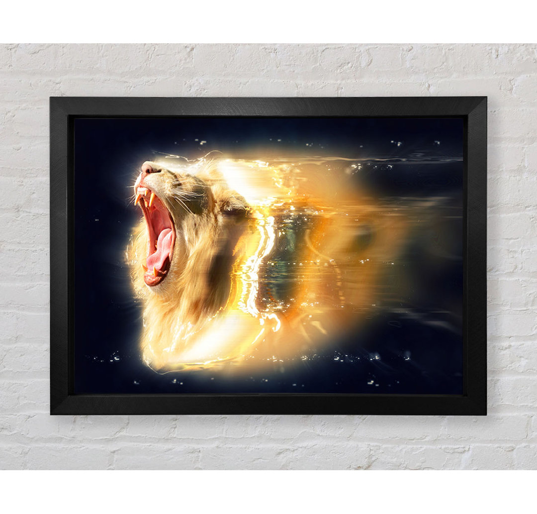 Lion Roaring Light Gerahmter Druck Wandkunst