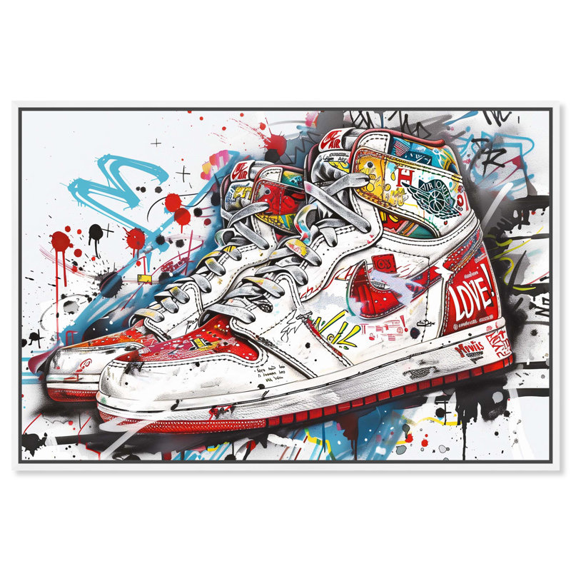 Impression sur toile Love Graffiti Sneaker Sneaker par Notoriart, H 54 po x l 36 po, Cadre blanc