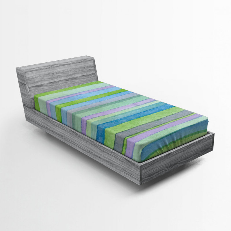 Drap-housse rayé en microfibre, Drap-housse simple TG, Vert, bleu, mauve / rayé 2