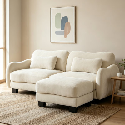 Causeuse en chenille avec 1 repose-pieds assorti, accoudoirs incurvés ergonomiques, coussins de soutien et coussin de taille, canapé facile à assembler pour la chambre à coucher du salon