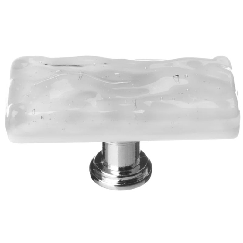 Poignée de meuble longue en verre Glacier, Chrome poli, Bleu gris