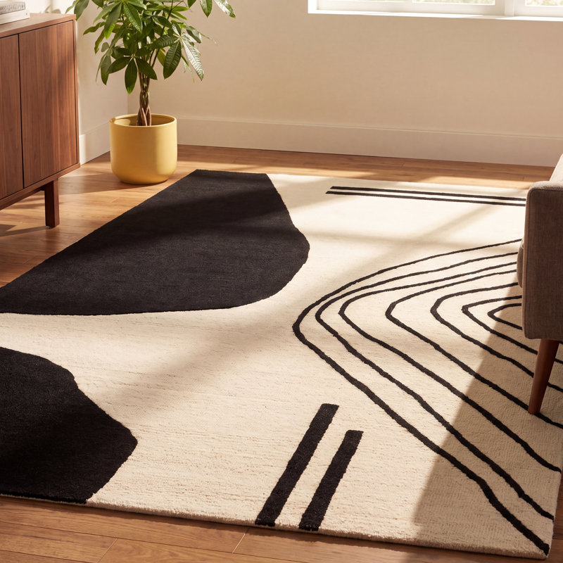 Felipe Handmade Wool Ivory/Black Rug, Rectangle 9' x 12'