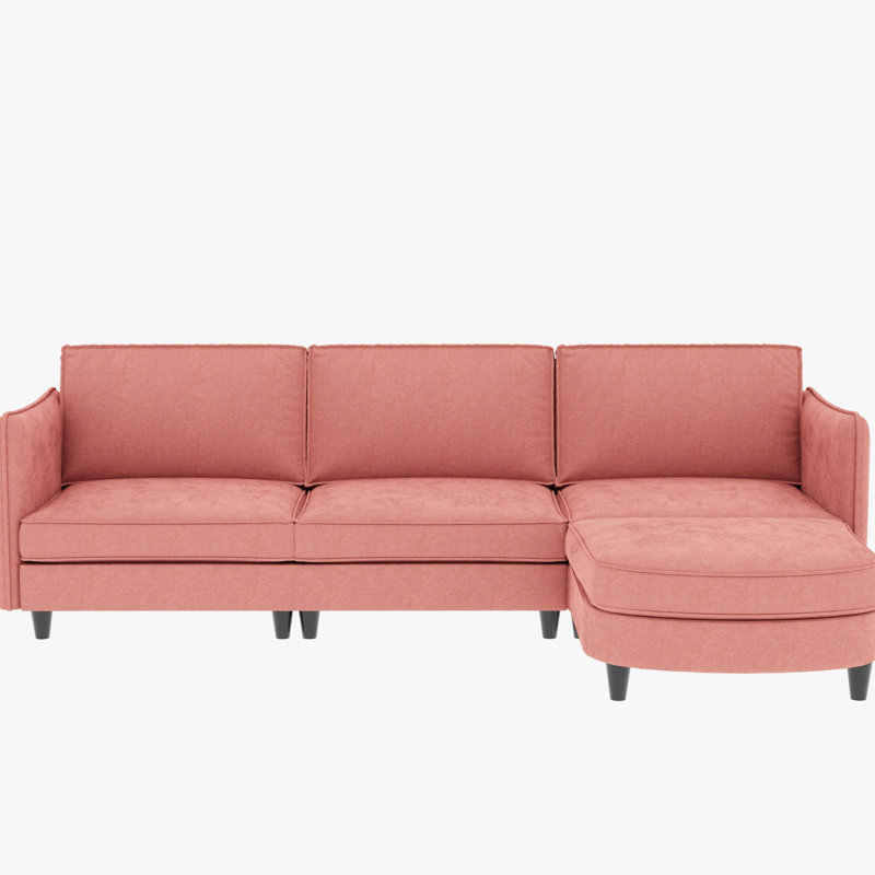 4 - Seat L Shaped Couch Of 107.8'' Size, Movable , Side Pockets On Arm, Red Modern Fabric For Living Room, Apartment, Office, Breathable Skin Material, Pocket Spring Cushions, Structure, 800 Pound
