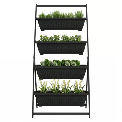 4-tier Vertical Raised Garden Planter, Indoor/outdoor Plant Stand With 4 Grow Boxes For Vegetables, Flowers & Herbs