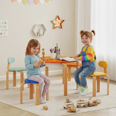 Ensemble 5 pièces de table et chaises pour enfants, meubles pour tout-petits avec rangement intégré pour chambre de bébé, salon et salle de jeux
