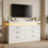 Meuble télé moderne avec lumières à DEL et station de charge, armoire à café, buffet, 6 tiroirs, table de rangement à comptoir flottant pour le salon