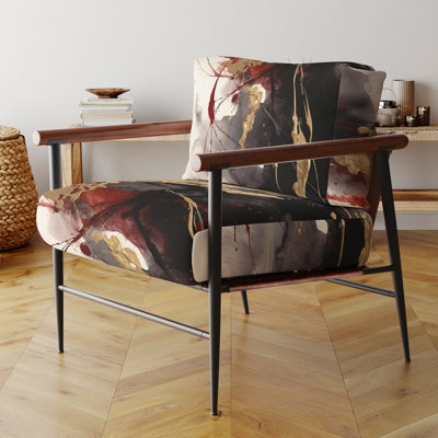 Fauteuil d'appoint rembourré abstrait doré et rouge Fusion II