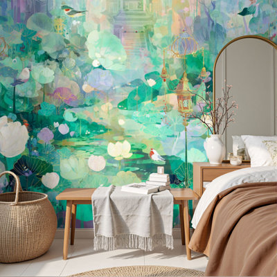 Papier peint auto-adhésif fantaisiste avec lanternes souples de jardin rétro et rétro 69 po x l 96 po pour bureau de chambre de bébé