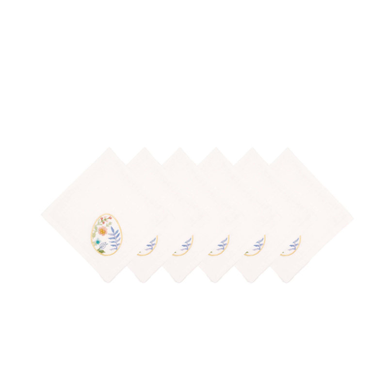 Floral Easter Egg Embroidered Hemstitch Napkins Set of 6