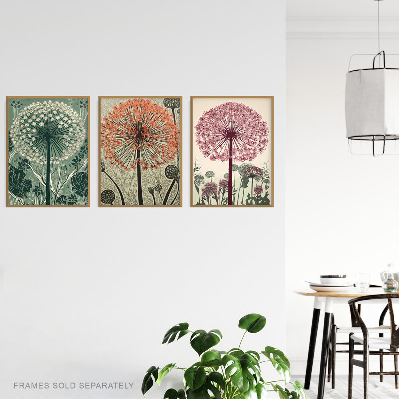 Elegant Floral Allium Blooms - 3 Piece No Frame Print