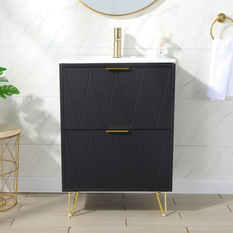 Meuble-lavabo simple 24 po à 2 tiroirs avec plateau en céramique 24 po Modern