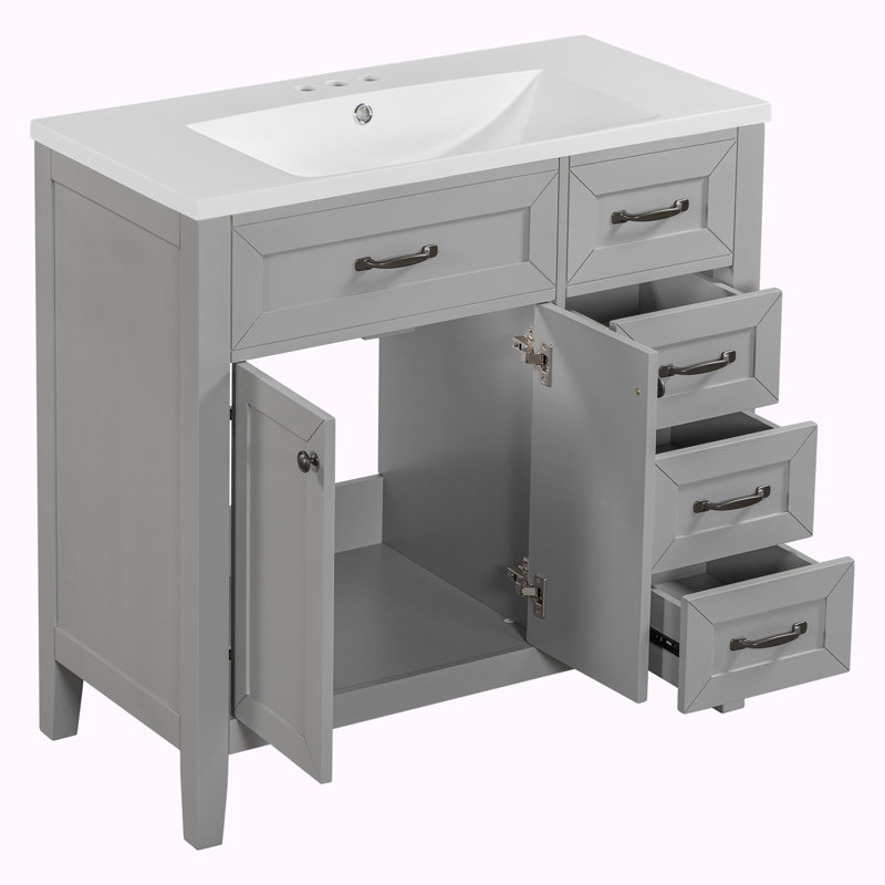 Osarugue 35.98'' Single Bathroom Vanity with Ceramic Top, Gray