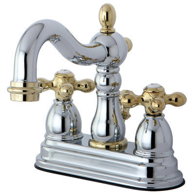 Kingston Brass Heritage Two-Handle 3-Hole Deck Mount 4" Centerset Bathroom Faucet with Plastic Pop-Up