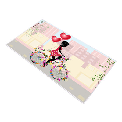 Tapis rectangulaire en polyamide tissé à la machine en rose / rouge / jaune