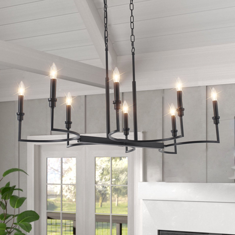 8-light Modern Kitchen Island Chandelier, Matte Black