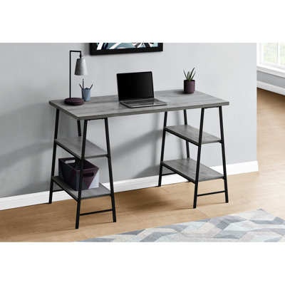 Home Office Computer Desk With 48"l Grey Laminate Shelves And Black Metal Legs, Storage Contemporary Finish Frame For Use