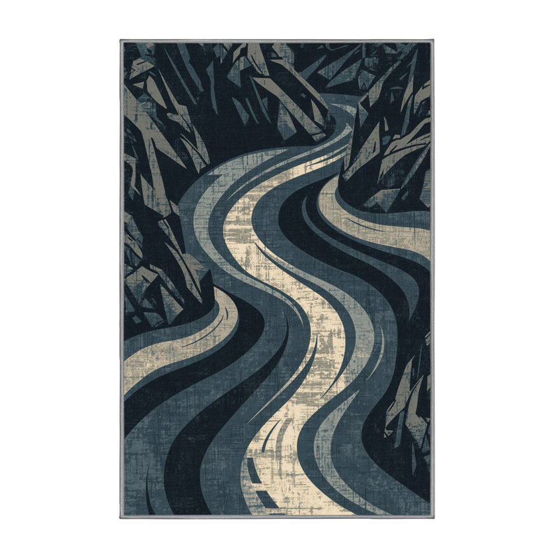 Machine Washable Outhe Country Rustic Vintage Look Rug in Gray – Gray Binding, 7 x 10