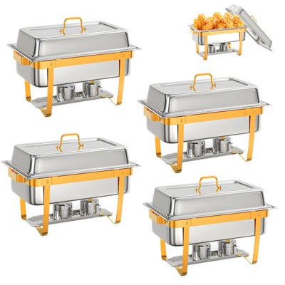 Gold Rectangle Chafing Dish Set of 4 – 8QT Stainless Steel Buffet Warmer with Lid Stand