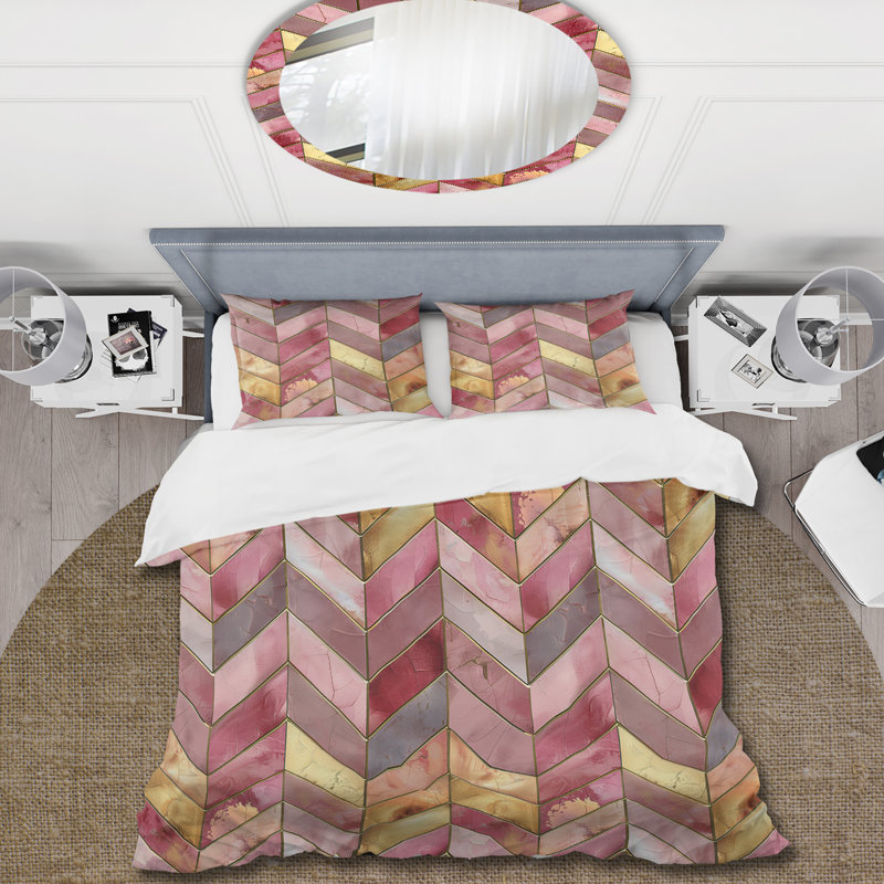 Ensemble de housse de couette Golden Chevron III - Midcentury, Housse de couette très grand + 2 taies décorativ