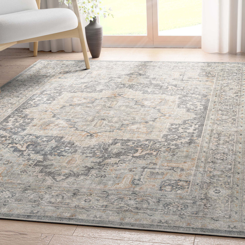  Apollo Tirana Vintage Medallion Oriental Light Grey Flat-Weave Area Rug, Rectangle 7'7" x 9'10"