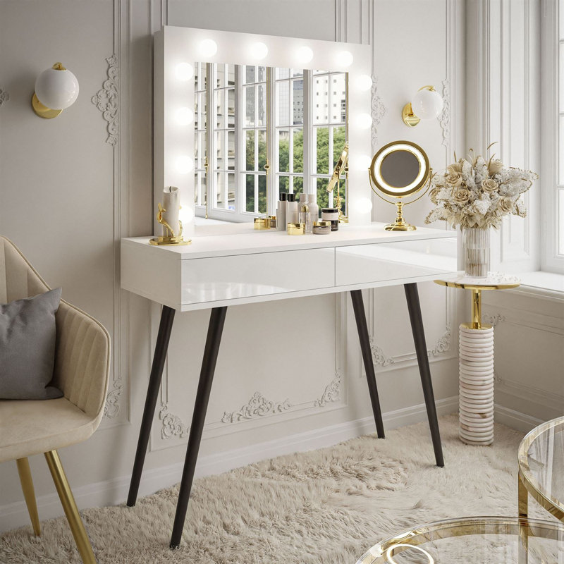 Huntsdale Dressing Table with Mirror, White/Black