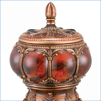 Jewelry Box, 11.5'' Tall Victorian Style, Dual Brown Red Marble | Polyresin