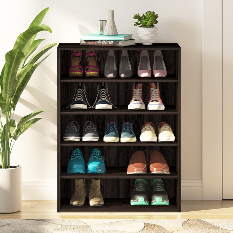 15 Pair Shoe Rack, Dark Wood Grain