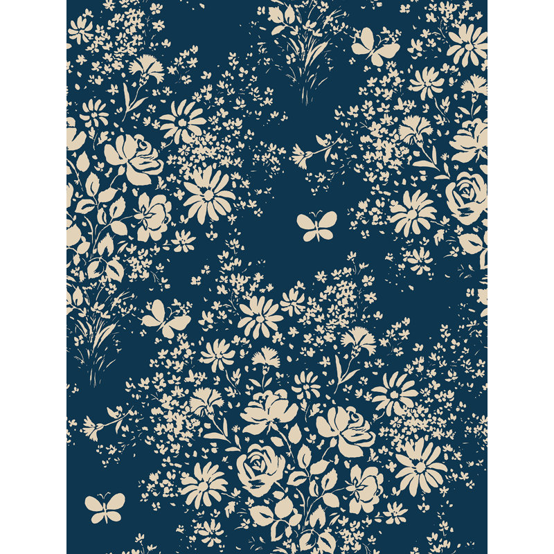 Paule Marrot Floral Non-Pasted Satin Wallpaper Double Roll by Paule Marrot, Navy
