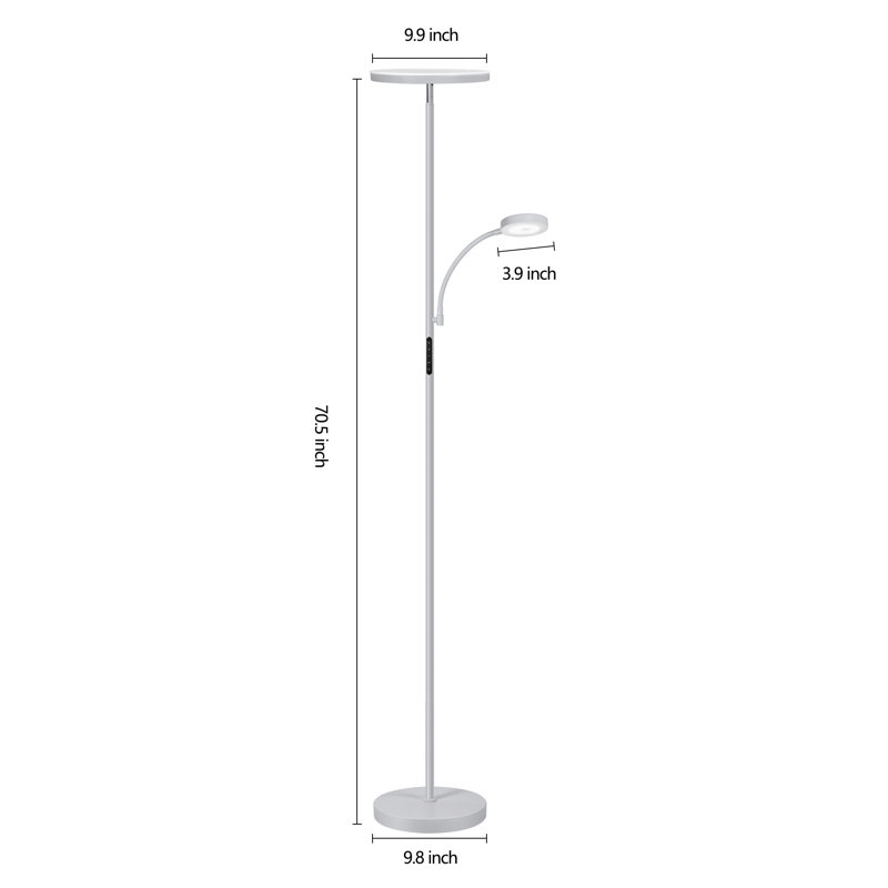 Jernell 70" LED Torchiere & Reading Floor Lamp with Touch Control and Remote, Silver Grey