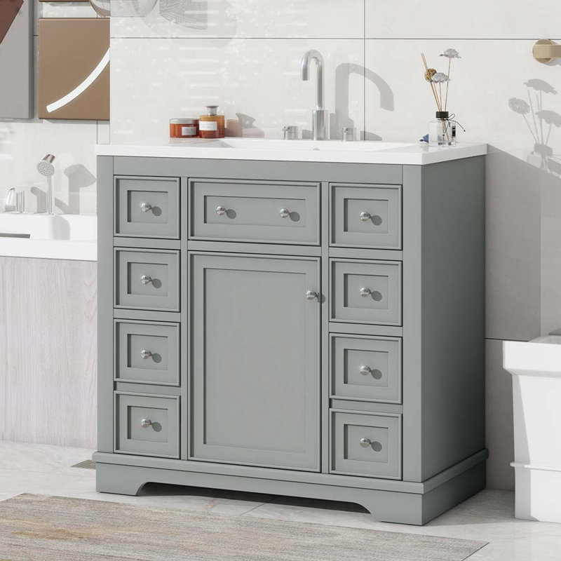 Ensemble de meuble-lavabo simple 36 avec plateau Geneivieve, Gris