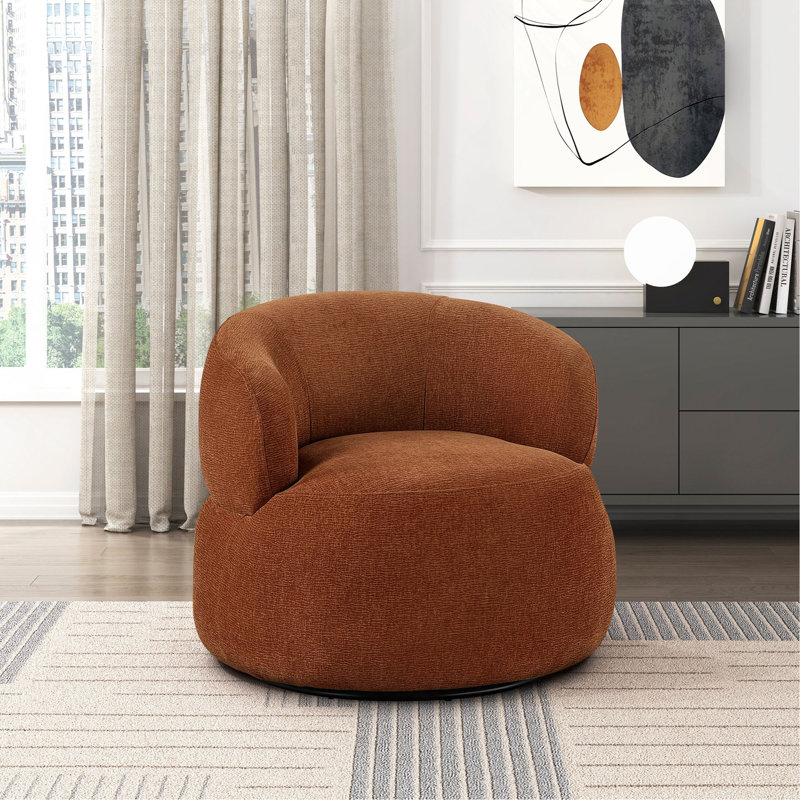 Fauteuil d'appoint rotatif moderne et luxueux avec coussin en mousse de chenille rouille rembourrée et rembourrée de mousse 1 pièce