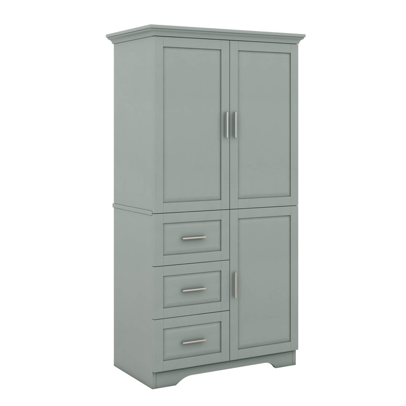 Grande armoire de rangement, garde-manger autoportant moderne avec 3 portes, tablettes réglables et 3 tiroirs de rangement