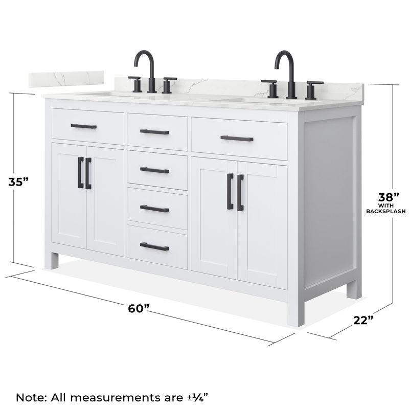 Beckett 60" Freestanding Double Bathroom Vanity with Quartz Top, Giotto Quartz, White, Matte Black