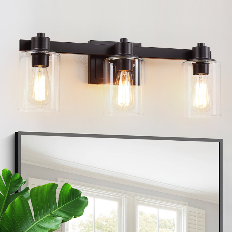 22'' 3-Light Oil Rubbed Bronze Bathroom Vanity Light with Glass Shade, 3 Lights, Oil Rubbed Bronze