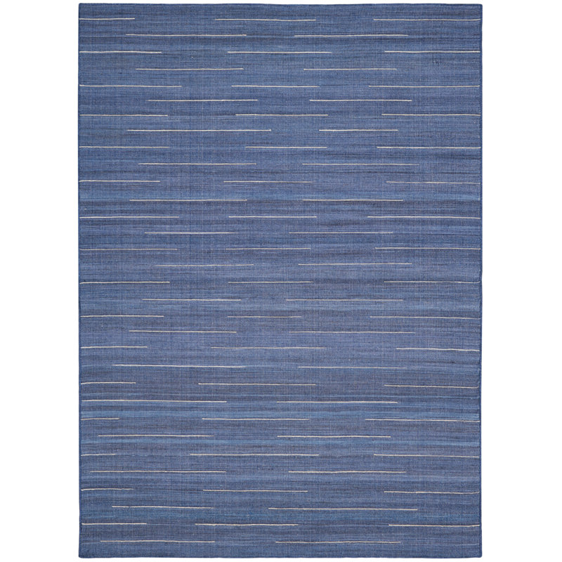Anerinda Solid Hand Loomed Wool/Cotton Area Rug in Navy Blue, Rectangle 5'3" x 7'5"