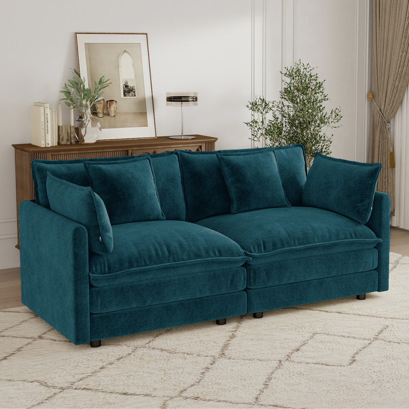 Canapé Cloud, canapé en chenille, canapé 2 places, Bleu, 33" H x 75.9" W x 34.2" D