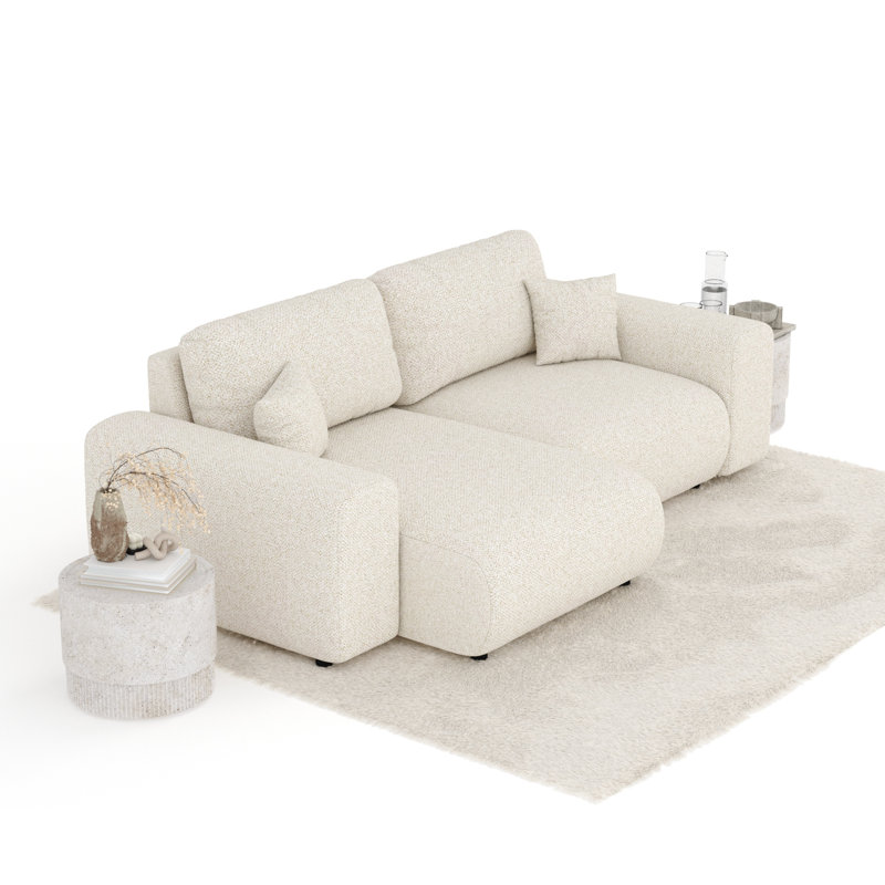 Corner Sofa with square arms, Cream Boucle