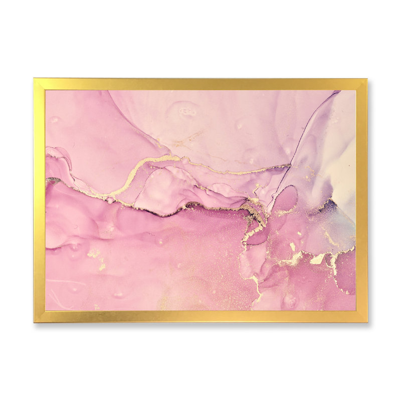 «Pink Marble Waves II», peinture sur toile, H 24 po x l 32 po x P 1 po, Cadre doré