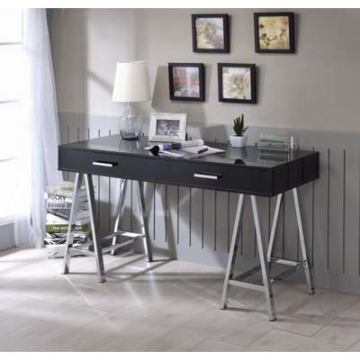 BUREAU D'ÉCRITURE L 54,4 po, NOIR BRILLANT ET CHROMÉ