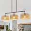 Luminaire suspendu tambour en rotin 3 lumières à intensité variable pour îlot de cuisine-352941125